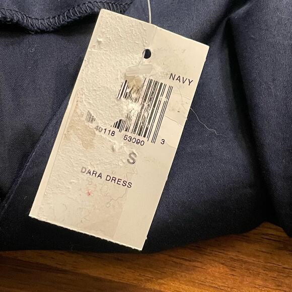 J Mclaughlin Dara Dress Sz S Midi Navy V Neck Ruffle Hem 3/4 Sleeve NEW Classy - Picture 4 of 11